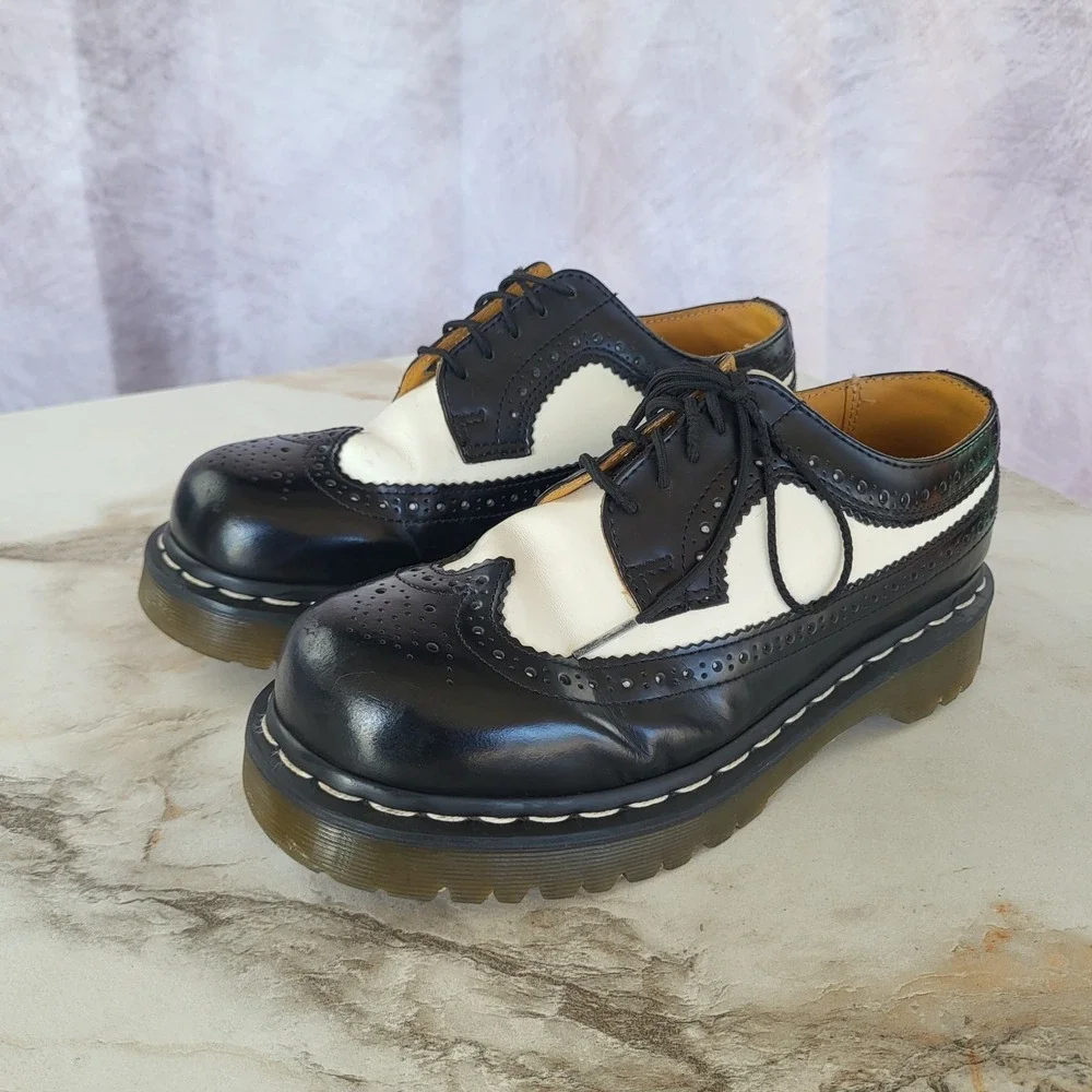 Dr. Martens 3989 Bex Long Wing Derby Two Tone Black White Size 6 Men's